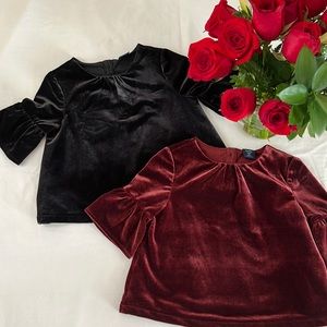 Baby Gap True Black and Deep Red Velour Bell-Sleeve Top